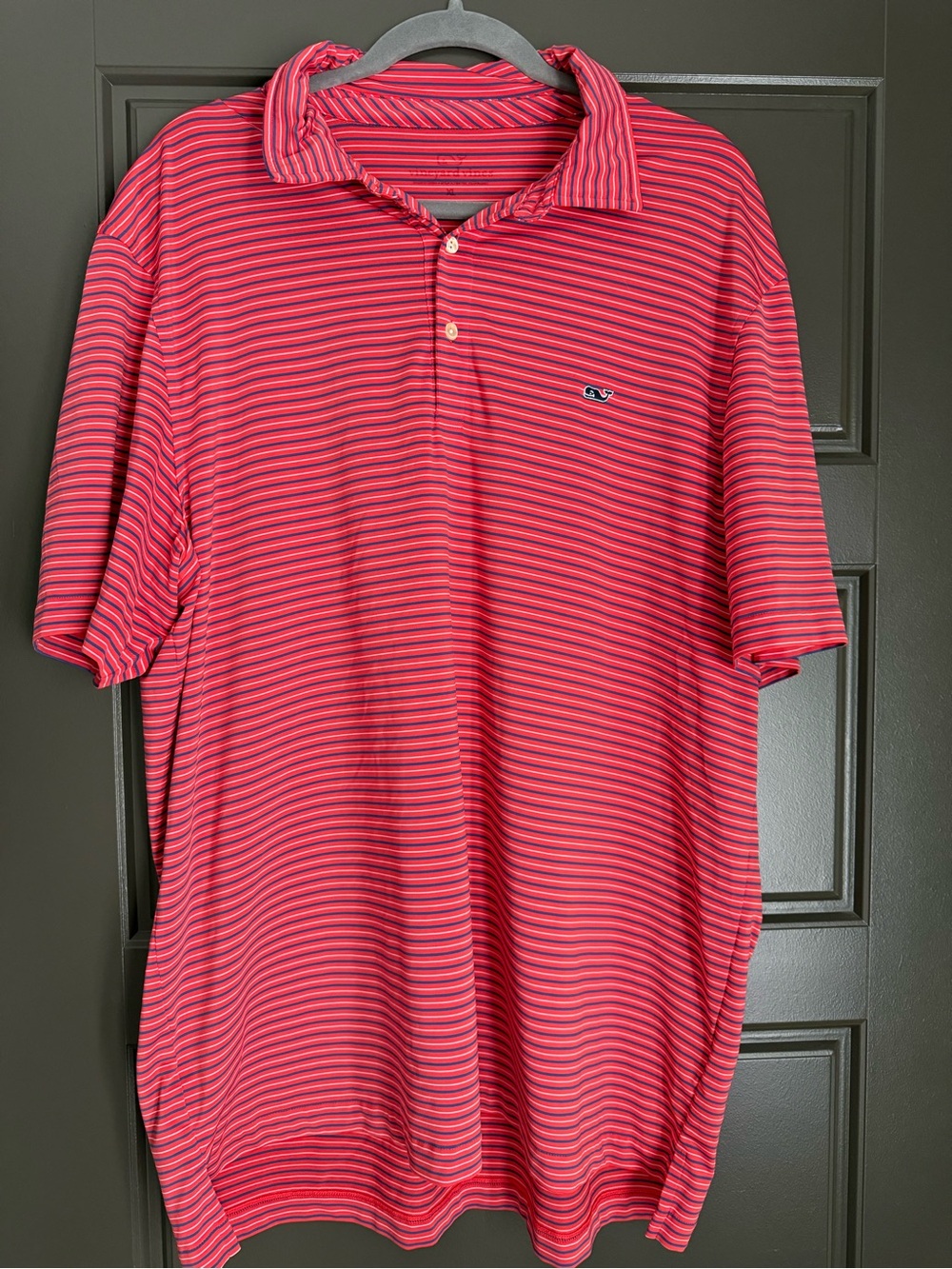 Men's Coral Vineyard Vines Striped Polo Shirt - XL